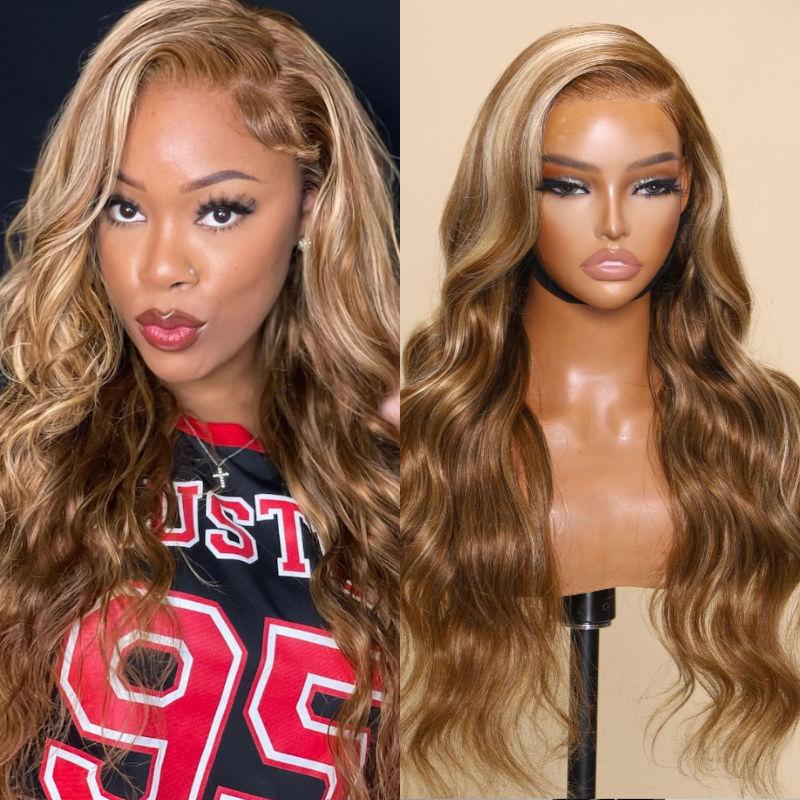 Sunber Body Wave Bye Bye Knots Honey Blonde Highlights 7*5  Pre-Cut Lace Closure Human Hair Wig
