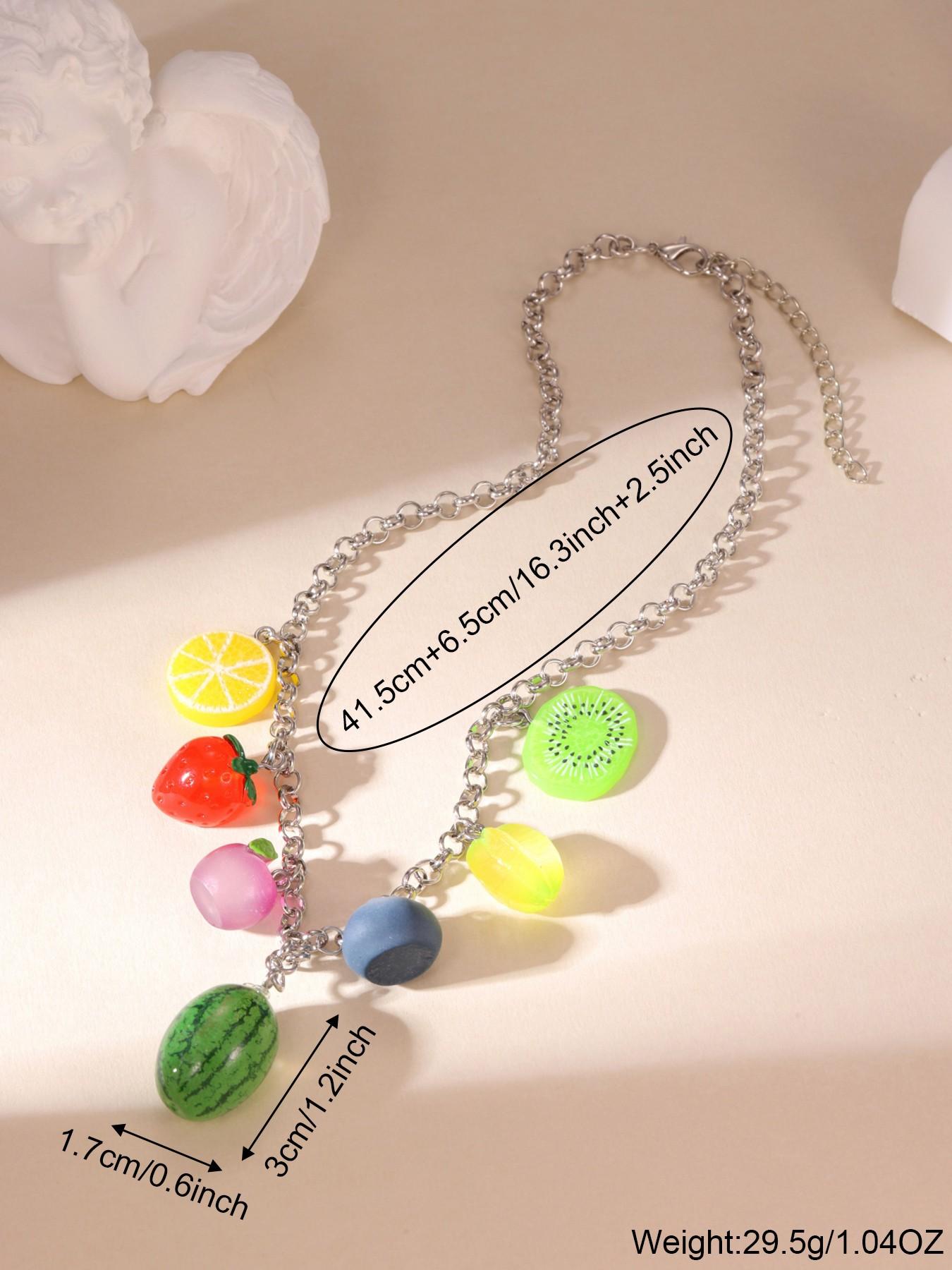 Cute Watermelon Lemon Strawberry Shape Silver Necklace Lightweight All Season For Women Daily Wear