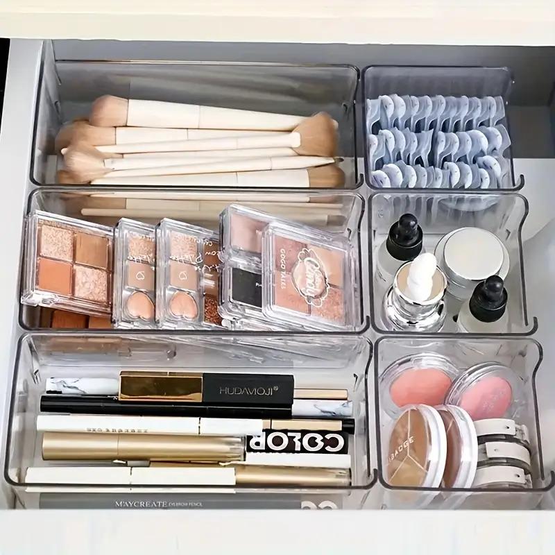 7pcs Clear Plastic Makeup Organizer Set for Countertop, Stackable Drawer Dividers for Cosmetics, Office Supplies, Desk Storage, Kitchen Pantry Storage, Durable Plastic Organizers, Makeup Organizer Drawers