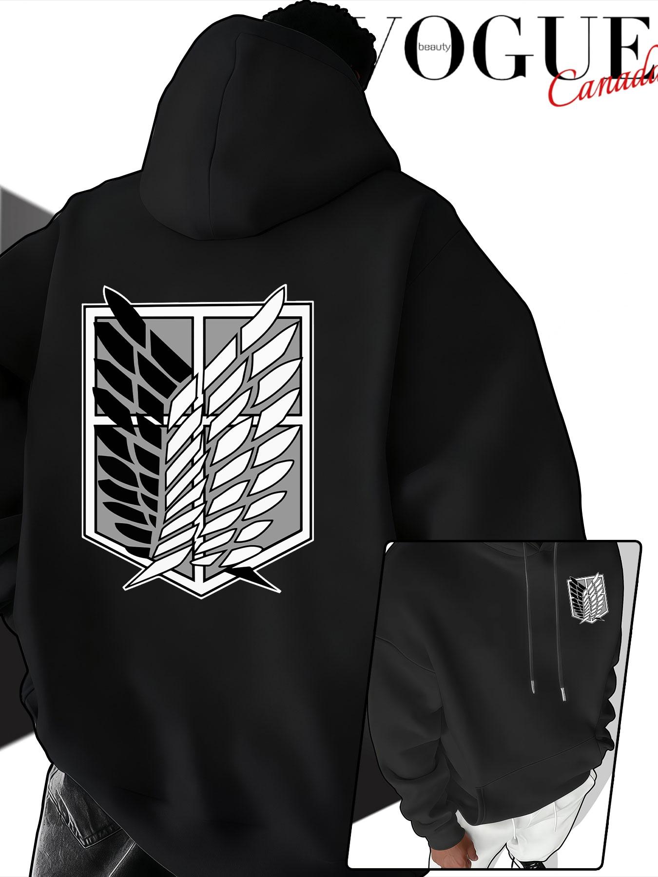 Autumn Attack on Titan Survey Corps Free Wing Print Hoodie, Unisex Japanese Anime Style Loose Fit Sweatshirt, Fall & Winter Casual Wear
