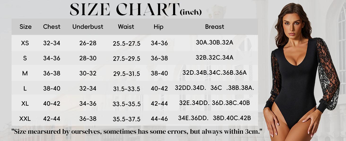 Avidlove Womens Long Sleeve Bodysuit Double Lined V Neck Lace Puff Sleeves Going Out Top Shirts Thong Leotard Body Suit
