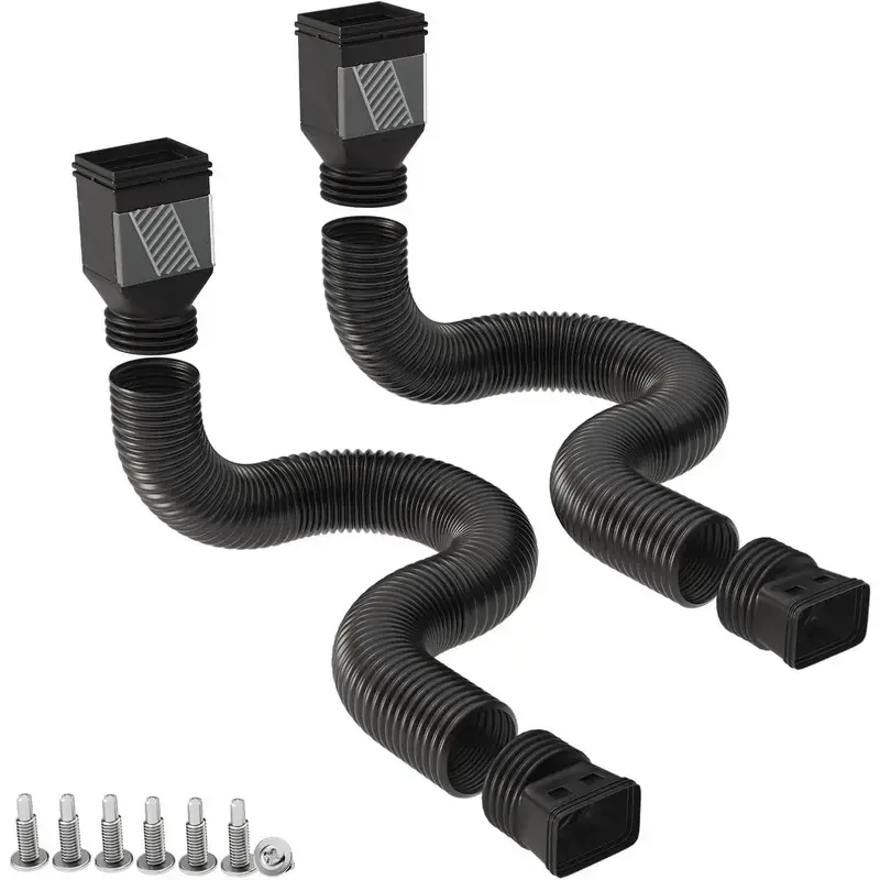 Gutter Downspout Extension, Flexible Drainage Pipe for 2 x 3 and 3 x 4 Inch Outlets, Bendable Downspout Adapter with Screws for Custom Water Drainage