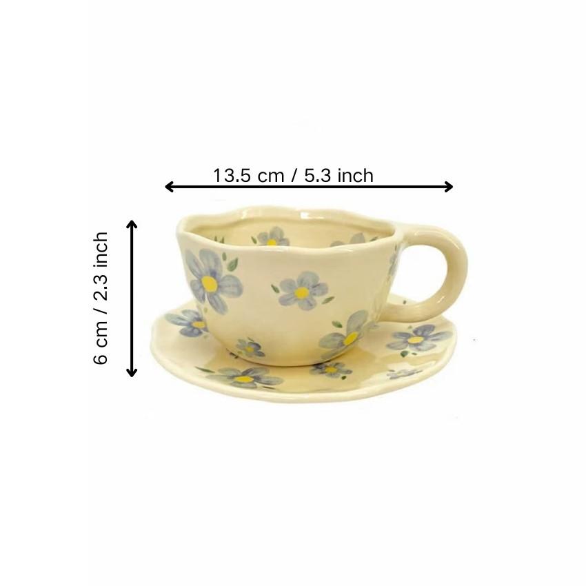 Floral Pattern Ceramic Cup, Irregular Flower Shape Coffee Mug, Milk Tea Cup, Korean Oatmeal Breakfast Cup, Drinkware