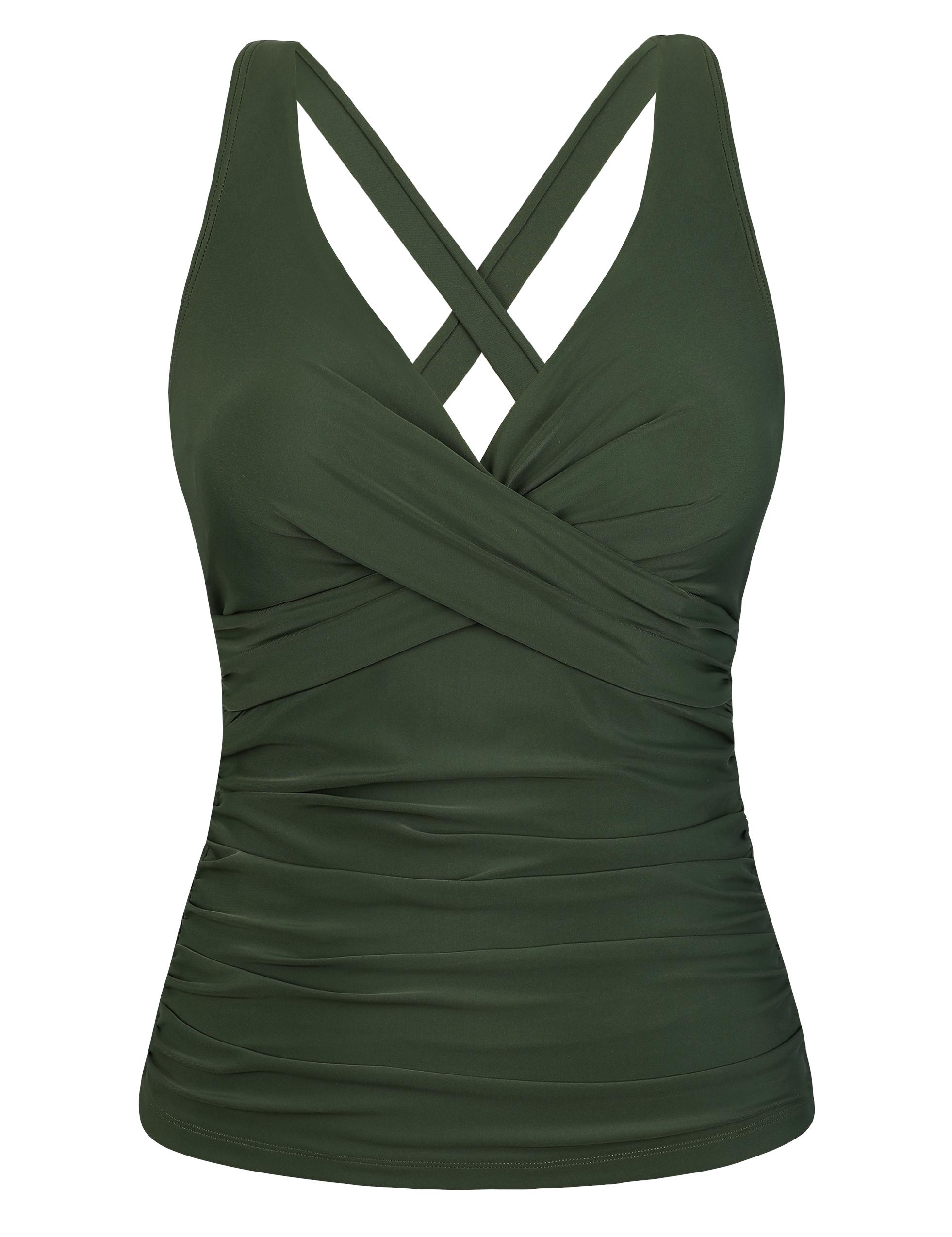 Hilor Women's Underwire Tankini Top Tummy Control Bathing Suits Sexy V Neck Crossover Swim Top Only