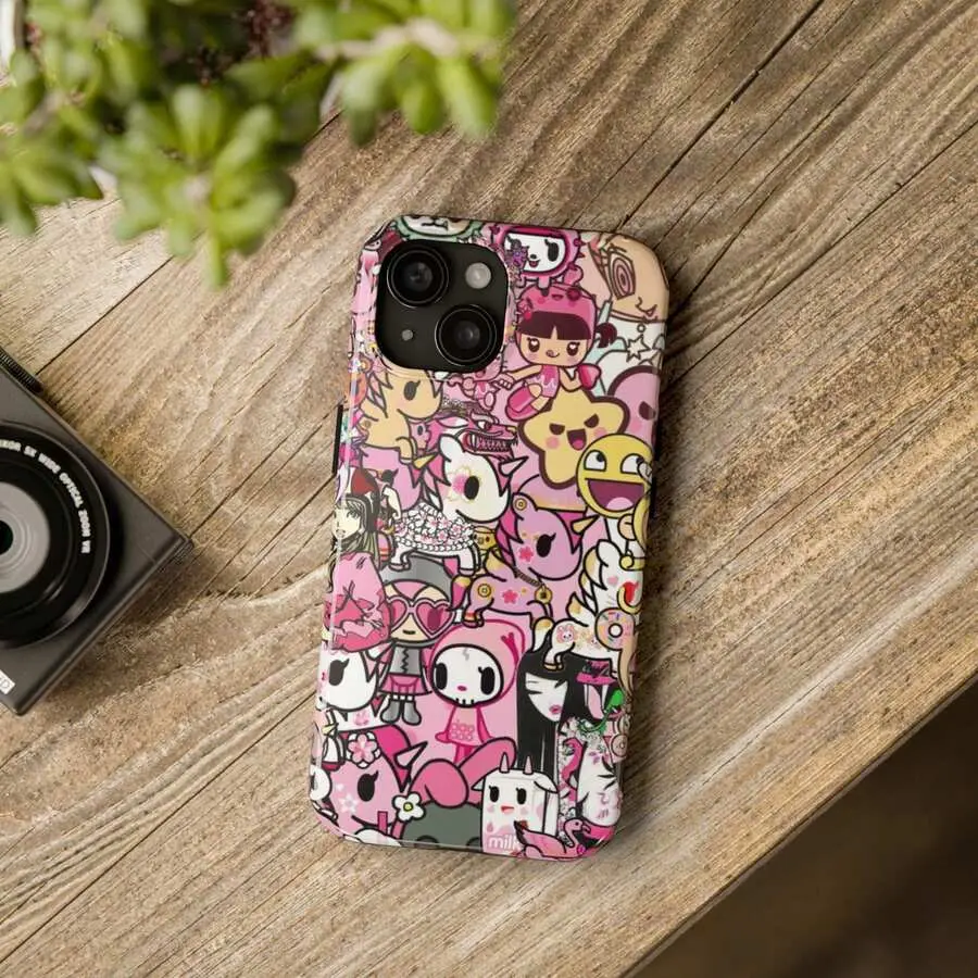 Pink Tokidoki Sticker Bomb Collage Phone Case Shockproof Protective Cover For iPhone 11 12 13 14 15 16 17 Pro Max Kawaii Cartoon Y2K Aesthetic Anti-Scratch Hard Shell