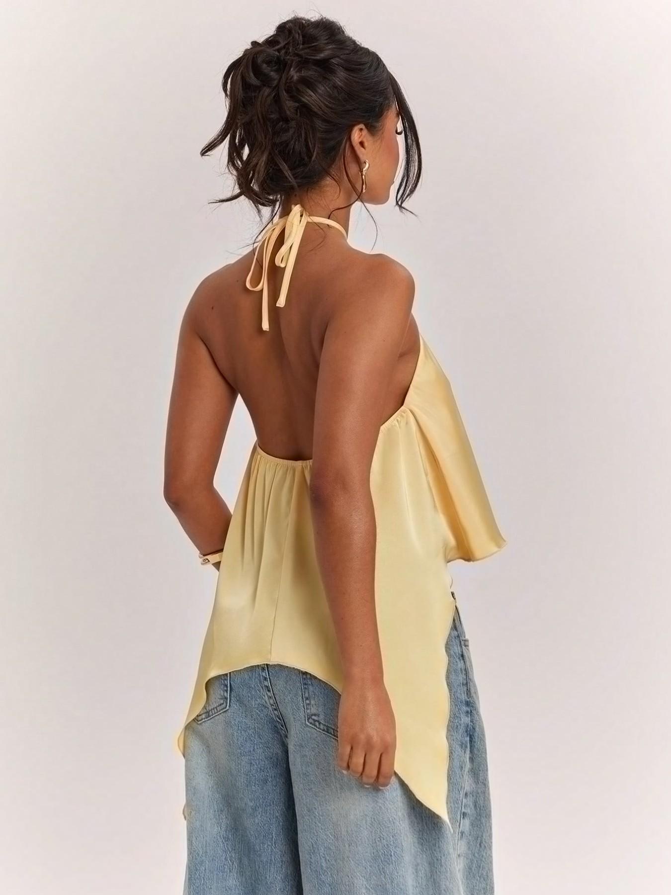 Chic Light Halter Neck Tie Backless Top, Spring & Summer New Arrival, Perfect for Dates and Outings, Fit