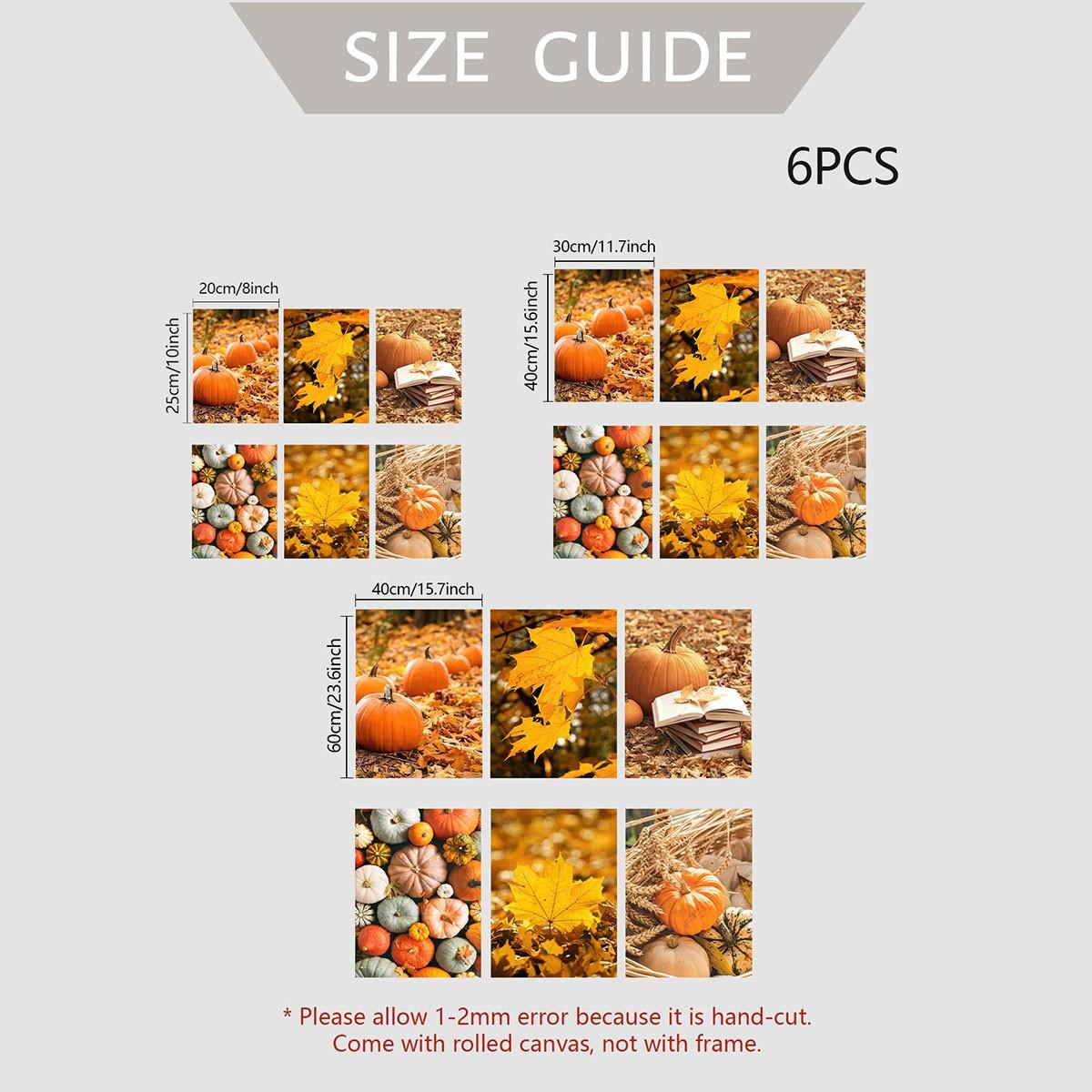 6pcs/set Frameless Canvas Poster Set, Harvest Season Pumpkin Maturity, Maple Leaves, Perfect for Living Room Bedroom Study