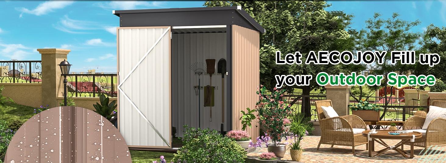AECOJOY 5' x 3' Galvanized Metal Outdoor Storage Shed with Lockable Door 16.6 Sq.Ft Utility & Tool Storage for Garden Backyard Patio Modern Shelf Grey Adjustable Frames