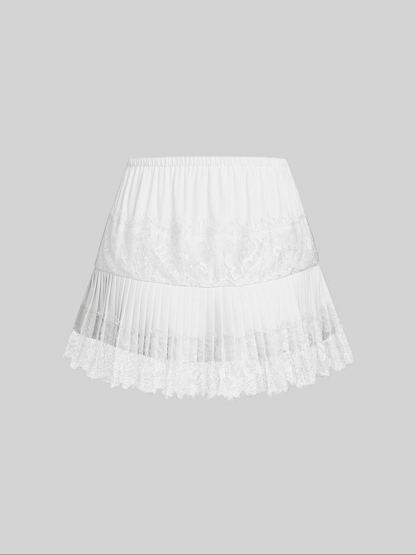 1 piece Women's Lace Patchwork Ruffle Short Skirt, Elegant Sweet Style, Long Leg Look, Perfect for Casual & Party Wear