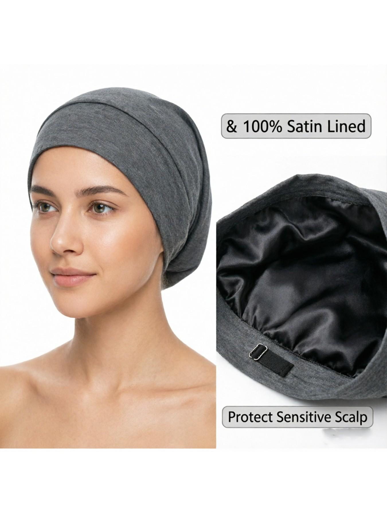 Adjustable Satin-Lined Chemo Hat for Women, Soft Cotton Beanie for Cancer Patients, Anti-Frizz Sleep Cap, Casual Stretch Fit