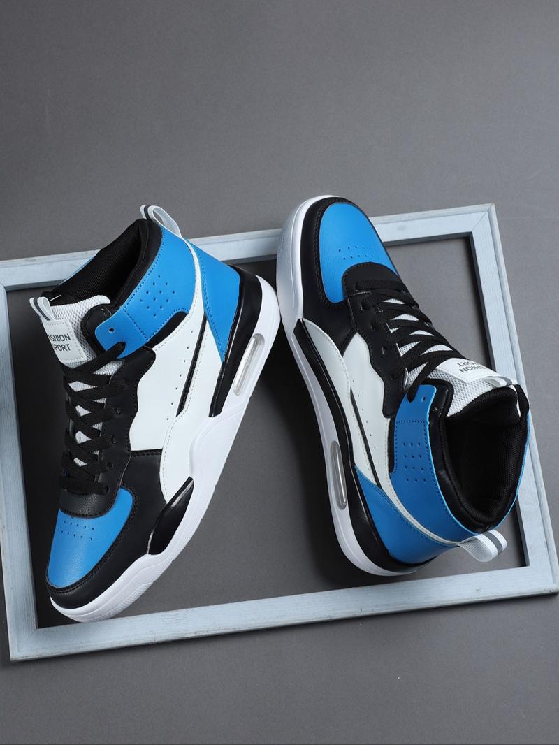 High Top Men's Stylish Basketball Shoes, Casual, Comfortable Breathable Lace-Up, Air Cushion Sole, Patchwork Design, PU Leather, All Seasons High Top Men's Stylish Basketball Shoes, Casual, Comfortable Breathable Lace-Up, Air Cushion Sole, Patchwork Design, PU Leather, All Seasons