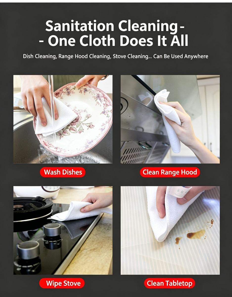 10pcs/20pcs Bamboo Fiber Cleaning Cloths, Reusable Double-Layer Kitchen Dishcloths, Non-Stick Oil, Ideal for Dishes, Tabletops, Range Hoods