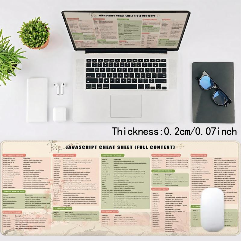 1pc Extra Large JavaScript Cheat Sheet Mouse Pad Practical Office Desk Pad, Computer Keyboard Mousepad with Non - Slip Rubber Base Durable Stitched Edge Perfect Gift for Home and Office Desk Accessories, Desk Gadgets