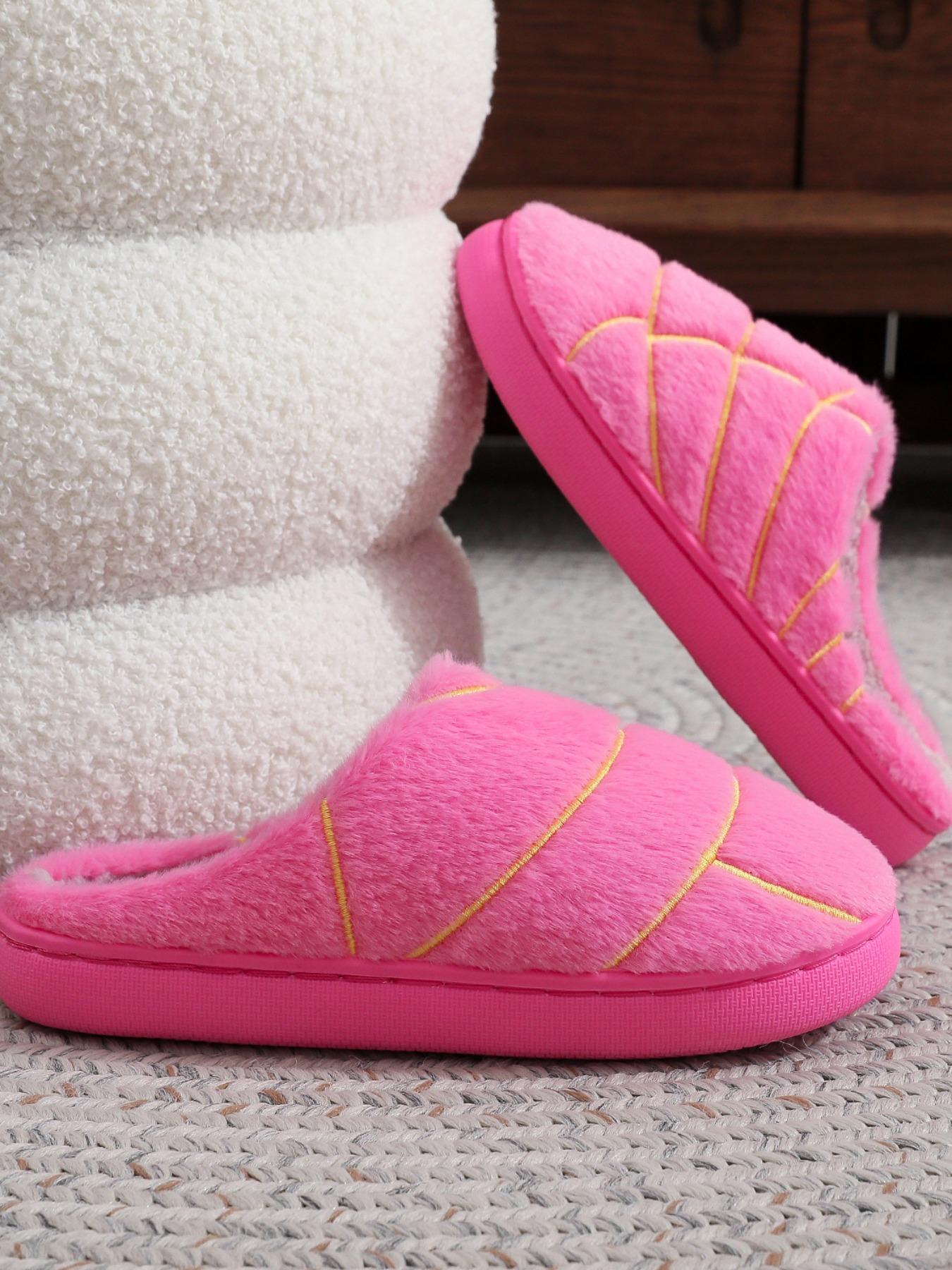 Plush Slippers with Embroidered Concha Bread Design, Unisex Indoor Outdoor Soft Warm Non-Slip Shoes, Perfect Christmas Gift