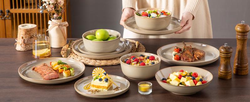 vancasso PLAYA Plates and Bowls Sets, 18/24 Pieces Grey Dinnerware Sets for Kitchen, Reactive Glaze Dishes Set for 6, Dishwasher and Microwave Safe