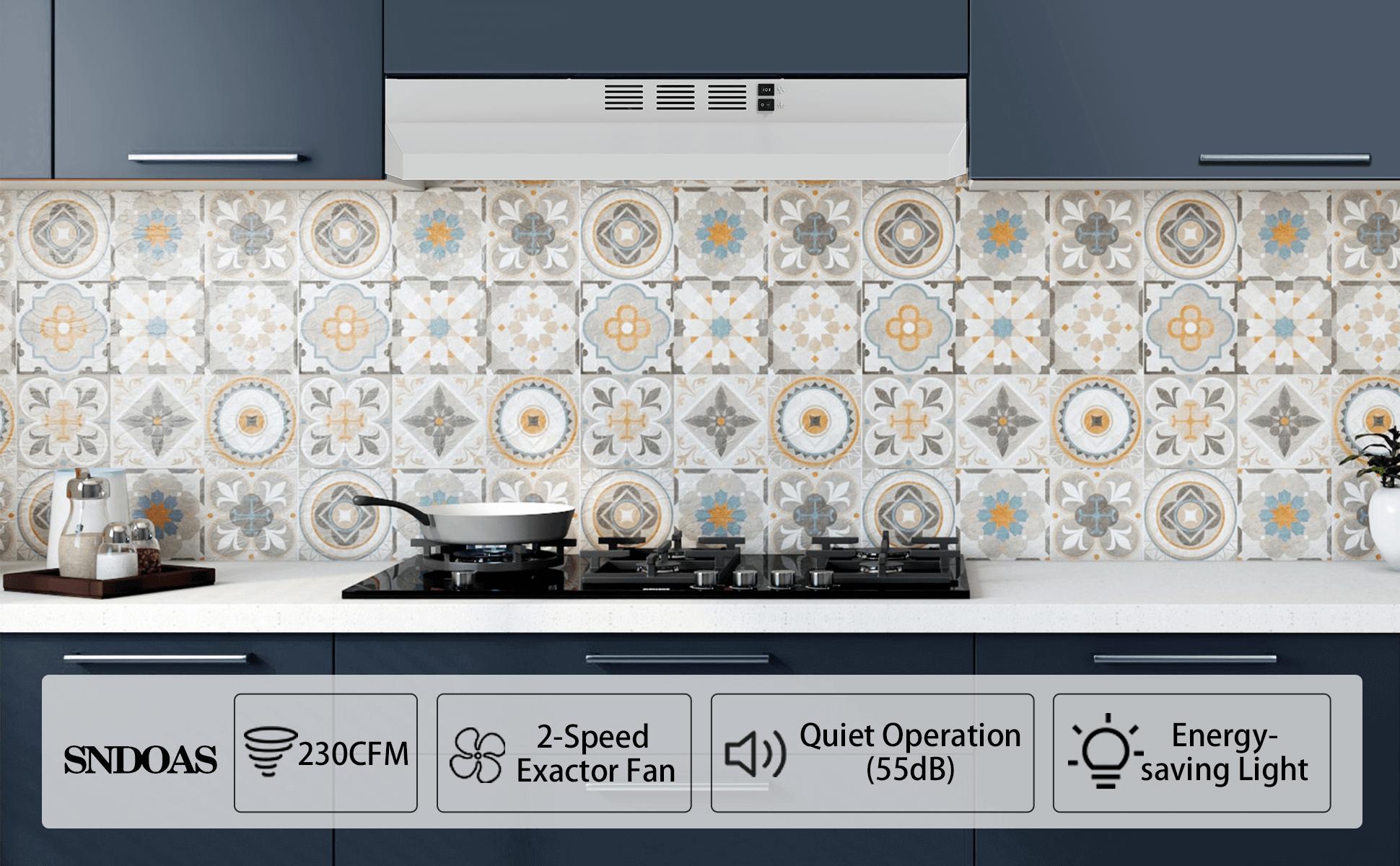 SNDOAS 30 inches Efficiency Ducted/Ductless Convertible Under Cabinet Range Hood, 230CFM Black Kitchen Stainless Steel Hood Vents with 2 Speed Exhaust Fan, USGF3976BK vent hood Durable Led Grease Filter Odor Control Energy Saving