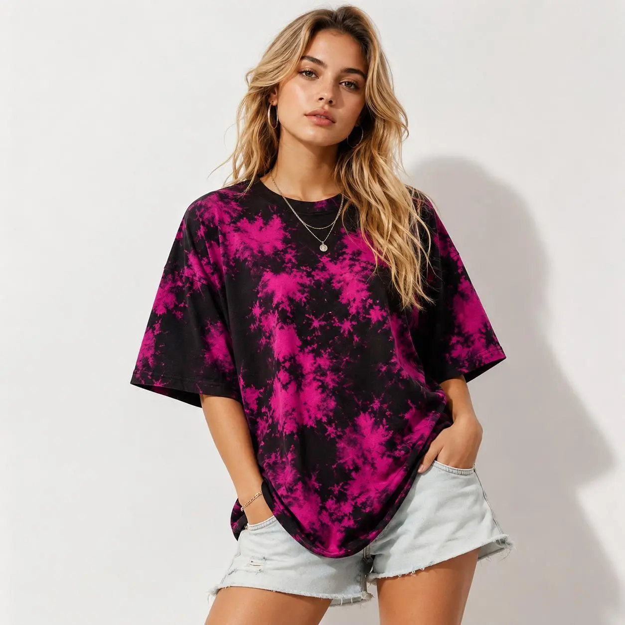 Women's 230G Pure Cotton Vintage Tie-Dye Baggy Oversized Tshirt - Unisex Round Neck, Short Sleeve, Heavyweight, Soft, Breathable, Relaxed Fit Streetwear Top (24 Colors), Baggy Oversized Women's T-Shirts, Boyfriend Tee, Tie-Dye Print