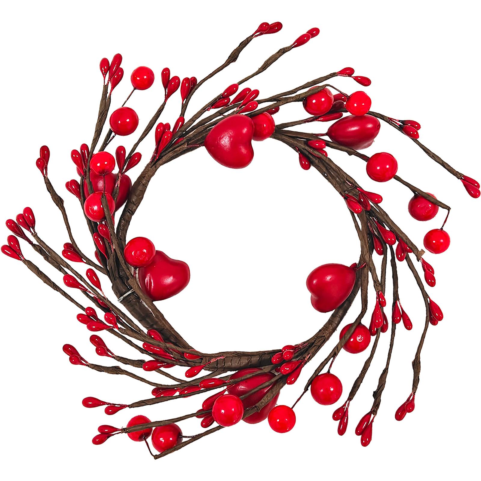 10-inch Valentine's Day wreath candlestick with small wreaths featuring red and pink hearts; suitable for dining table, window, and home Valentine's Day decorations, Home Decor Ornaments