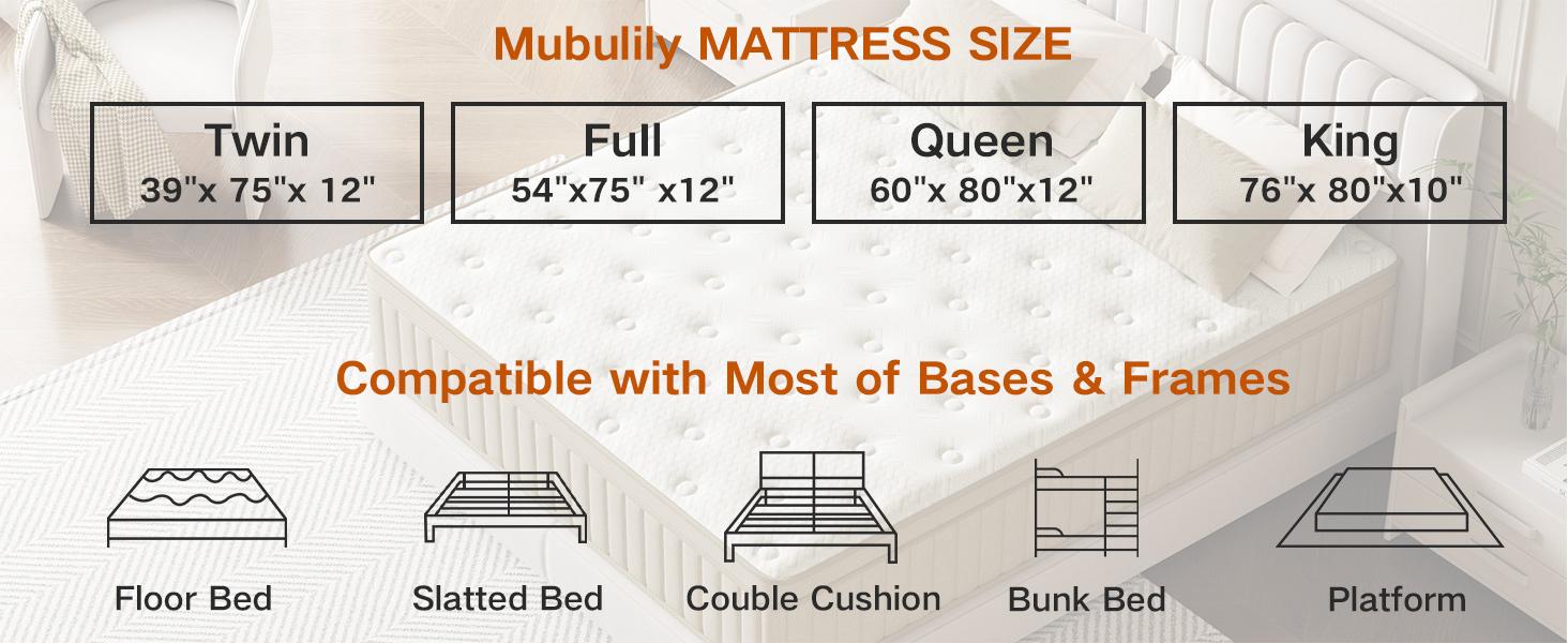 TVDFGTS 10/12/14 Inch Twin/Full/Queen/King Mattress in a Box, Gel Memory Foam Mattress, Comfortable & Quiet Sleep, Individually Pocketed Spring Hybrid Mattress, Medium Firm, Motion Isolation, Pressure Relief, Bedroom Use