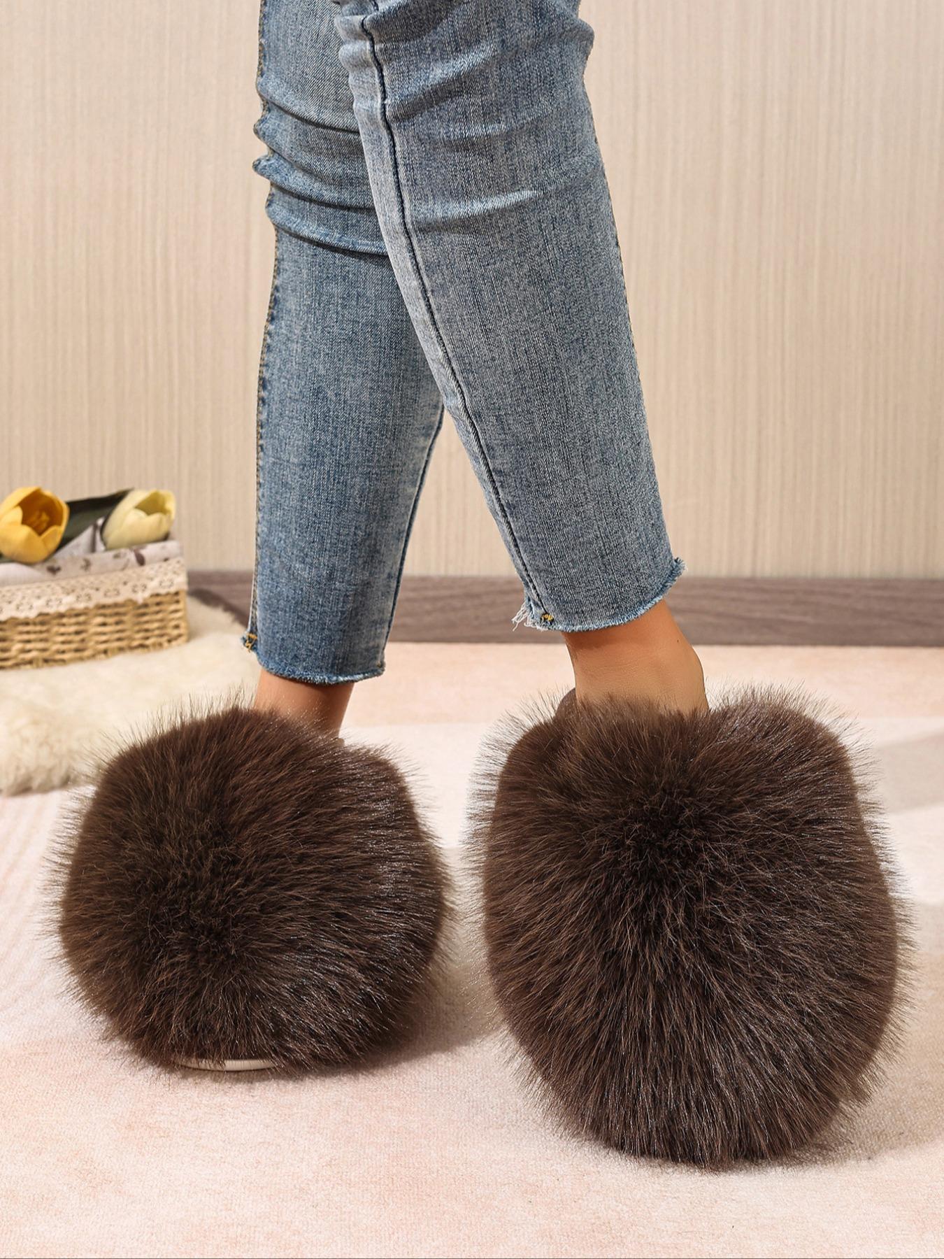 Women's Fashion Plush Home Slippers, Soft Rubber Sole, Anti-Slip Fall Winter Shoes, Cute Casual Warm Indoor Slipper, Lightweight Slippers