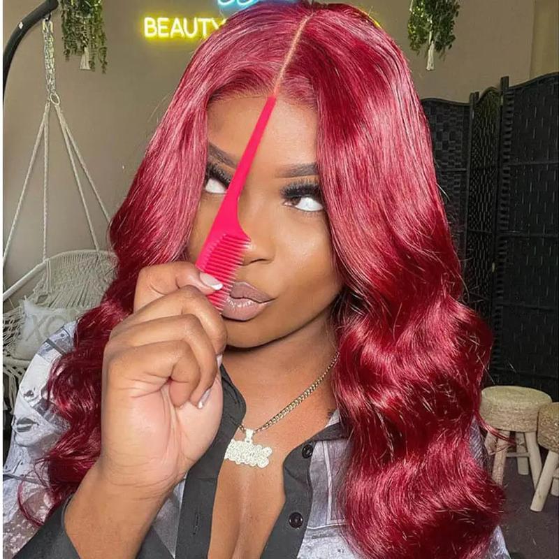 Bling Hair 7X5 Transparent Lace Closure Wig 99j Red Color Body Wave Lace Front Wig Real Hair 100% Real Hair Easy Wear To Go
