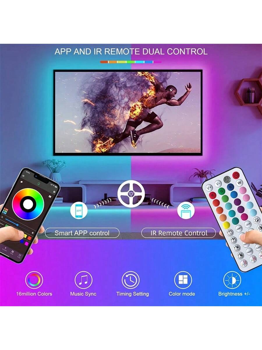 Smart Bluetooth-compatible LED Strip Light, USB 5v Low Voltage Safe Power, APP Control, Remote Dual Control, Color Changing, Music Rhythm, Timer Mode