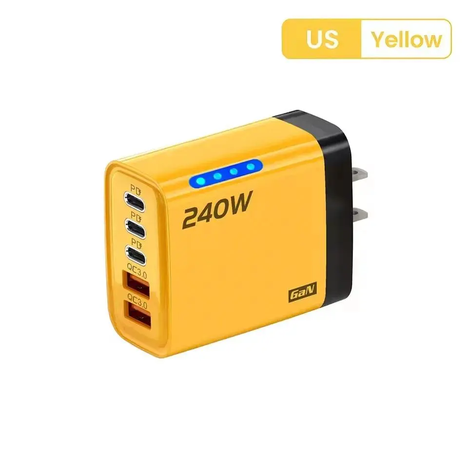 240w Gan Fast Charger With Led Light 5 In 1 2usb+3type-C Multi Port Phone Charger For Iphone15-17Series Samsung Huawei Xiaomi 15 Adapter Android