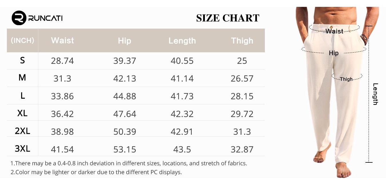 Runcati Mens Casual Pants Elastic Waist Linen Lightweight Straight-Legs Loose Fit Summer Beach Yoga Trousers
