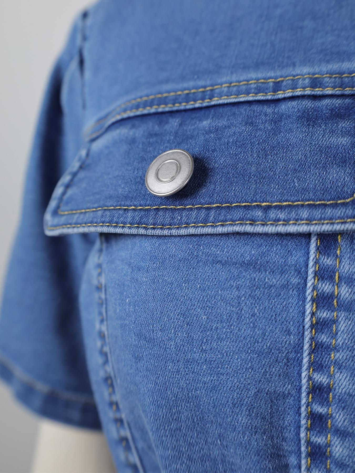 Women's Denim Jacket, Casual Short Sleeve Collared Outerwear for Summer, Fashion Women's Clothes for Daily Wear