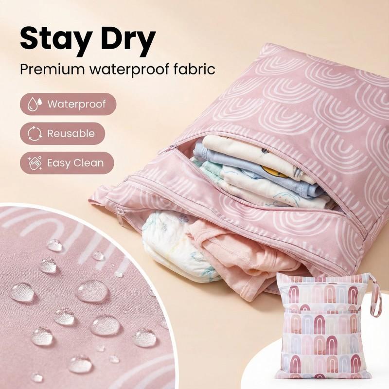 Waterproof Dry Wet Separation Storage Bags, Reusable with Dual Zip Pockets, Baby Diaper Organizer, Multifunctional Diaper Bag, Travel Beach Pool, Yoga Gym Bag