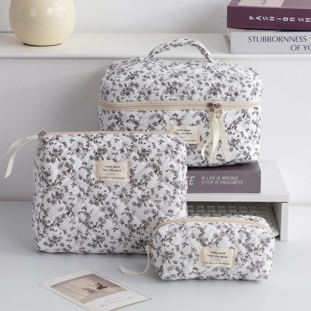 Floral Pattern Makeup Bag Set, 3 Counts Large Capacity Travel Cosmetic Storage Bag, Zipper Makeup Organizer Pouch, Travel Cosmetic Bags