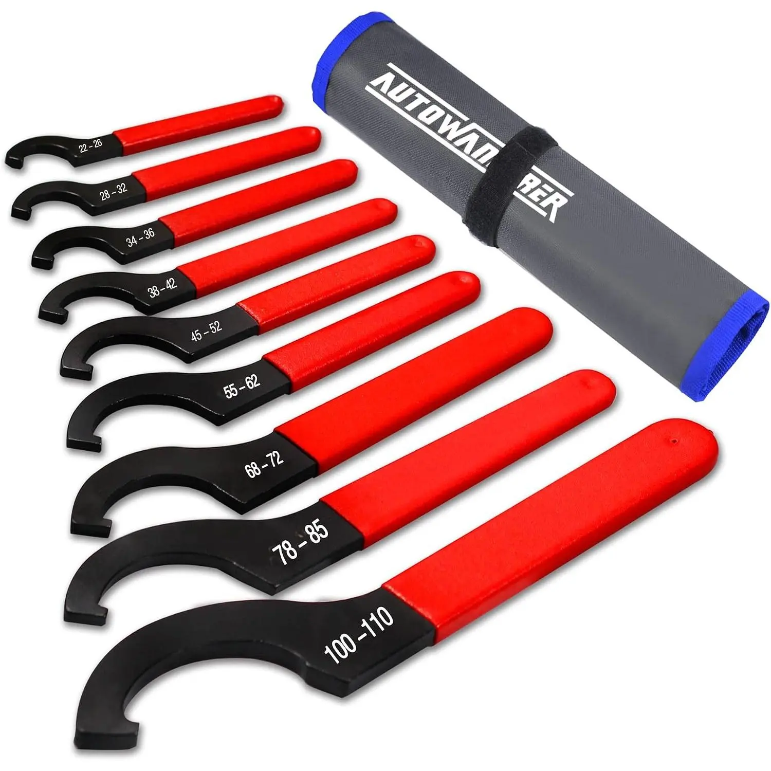 9-Count Coilover Spanner Wrench Set - Carbon Steel Portable Spanners & Wrenches with Blue Roll Bag