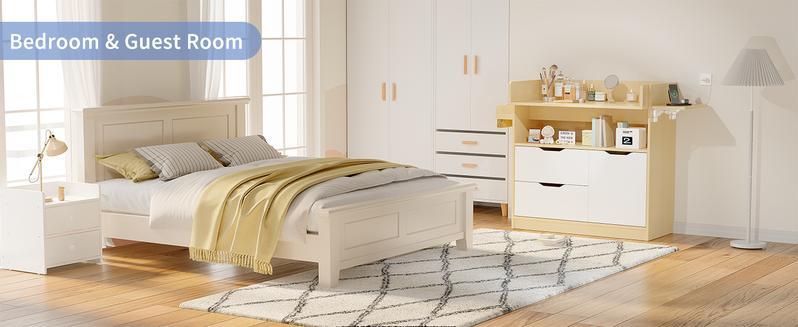 LInor Baby Changing Table Dresser with 3 Drawers and 1 Storage Shelves, Baby Changing Station with Light Wooden and White Finish Newborn Nursery