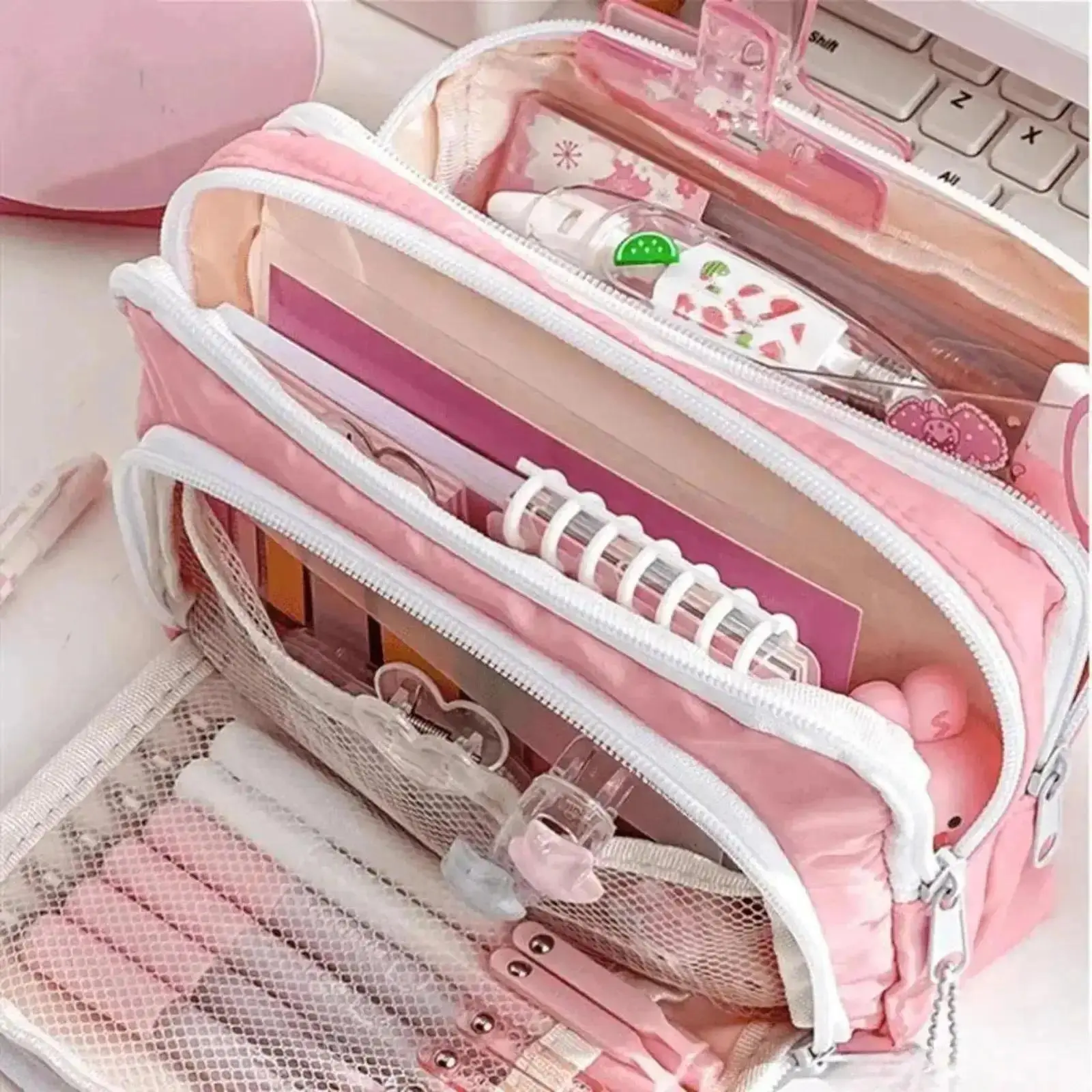 Back-to-School Season Large-Capacity Transparent Pencil Pouch for Girls - Multi-Compartment Stationery Organizer Bag for Pens, Markers, Makeup Accessories, Office Essentials,sohochic