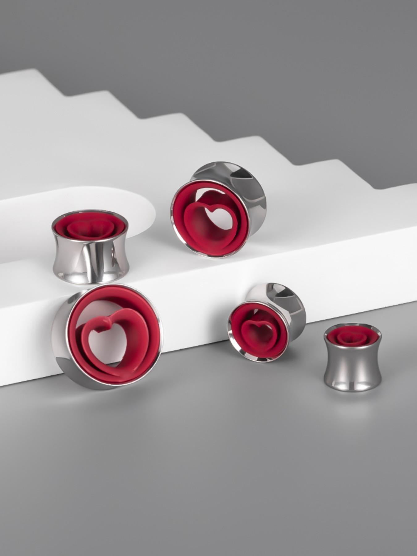 vanku 2pcs Statement Heart Ear Tunnels Plugs, 316L Stainless Steel Hypoallergenic Gauges, Boho Style, All Seasons, Punk Rock Look