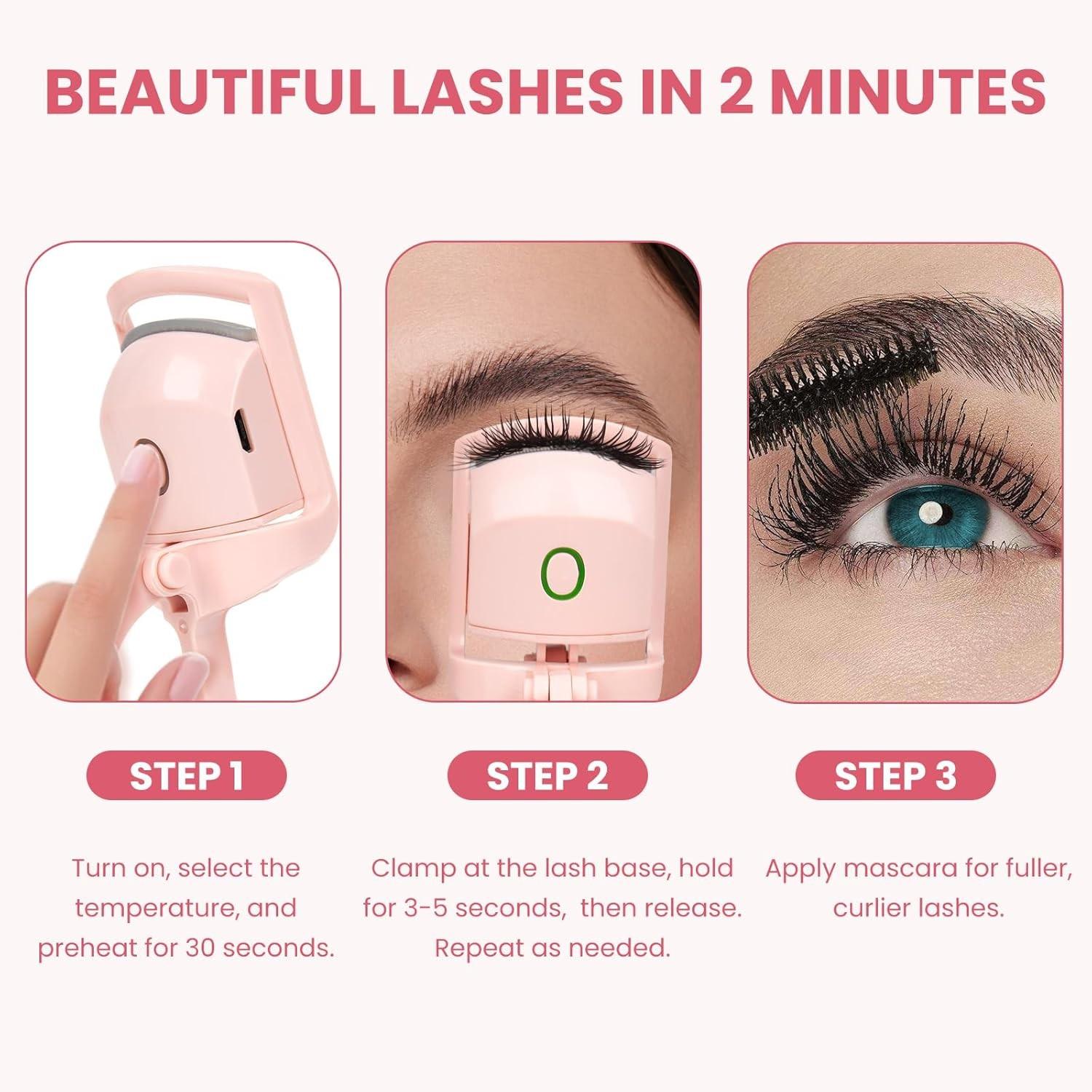 Heating Lash Curler, 30s Quick Heat, Rechargeable Electric Lash Curler, Temperature Control, Safe Burn Prevention, Fast Natural Curling