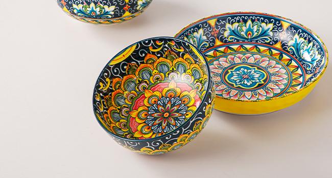 vancasso Cereal Bowls Set of 6, Bohemian Ceramic Soup Bowls, 28 oz Colorful Bowls Set for Kitchen, Dishwasher & Microwave Safe for Salad, Pasta, Rice, Oatmeal, Fruit Tableware