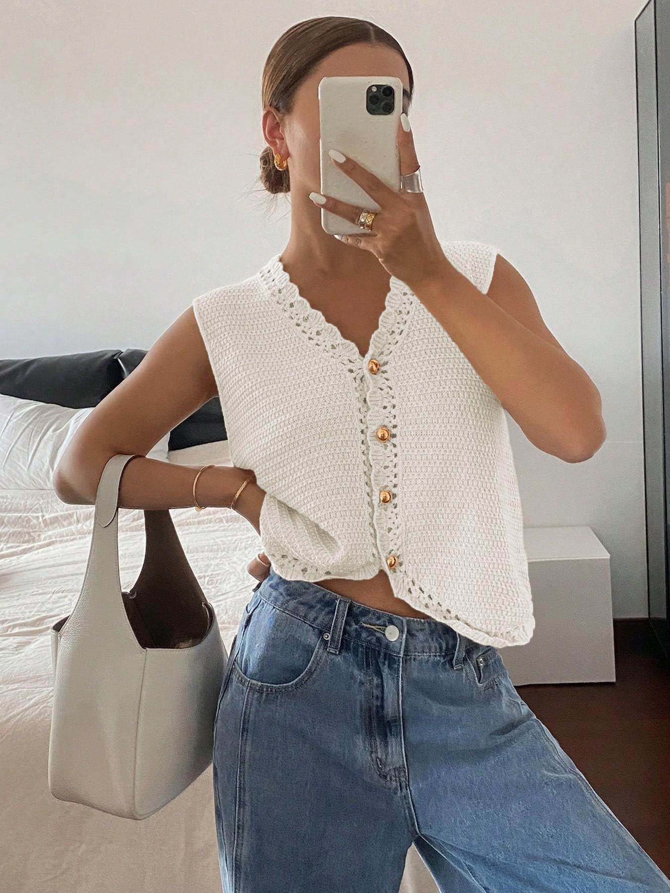 Women's Plain Sweater Vest, Casual Sleeveless Knit Top for Summer, Fashion Women's Knitwear for Daily Wear