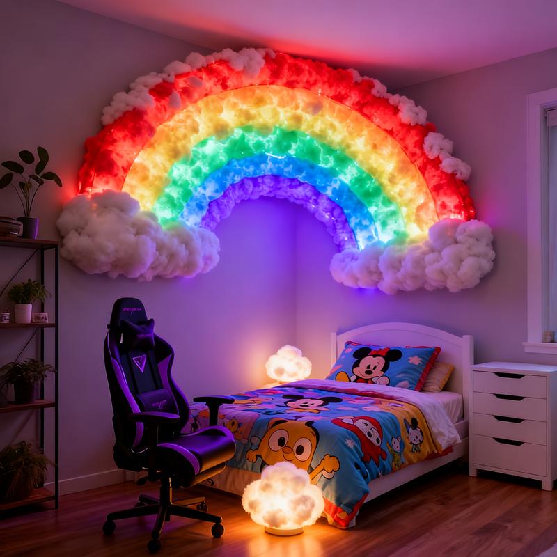 Rainbow Cloud Wall Light, Fluffy 3D Corner Decoration, Soft Gloss, Perfect for Bedroom Aesthetics, Environmental Room Lighting, Decorative Light Decor
