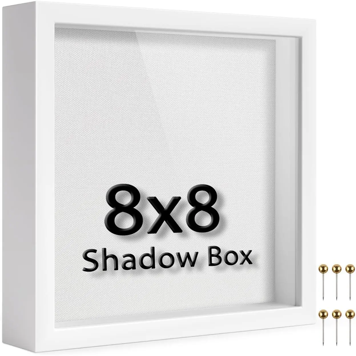 New 8x8 Shadow Box Frame | Soft Linen Back & Ph Pins Included, Polystyrene Glass Memory Display Case for Flowers, Tickets & Cherished 3D Items, White