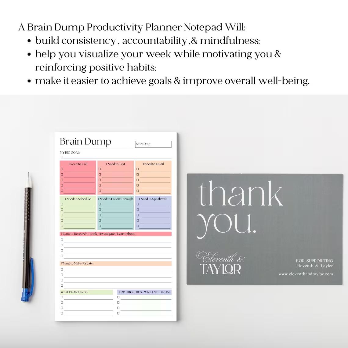 A5 Brain Dump Notebook, 50 Pages Daily To-Do List Planner, Focus Concentration, Improve Efficiency, Reduce Stress, Essential Organizer
