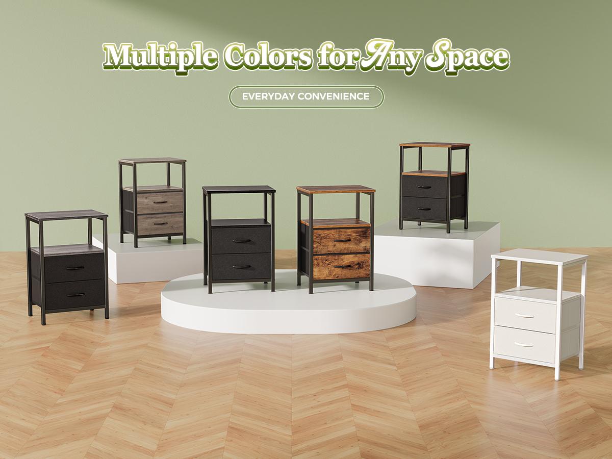 Huuger Night Stand with 2 Drawers, Bed Side Table with Open Shelf, Wooden Top, End Table for Small Space, Bedroom, Fabric Drawer Huuger Night Stand with 2 Drawers, Bed Side Table with Open Shelf, Wooden Top, End Table for Small Space, Bedroom, Fabric Drawer