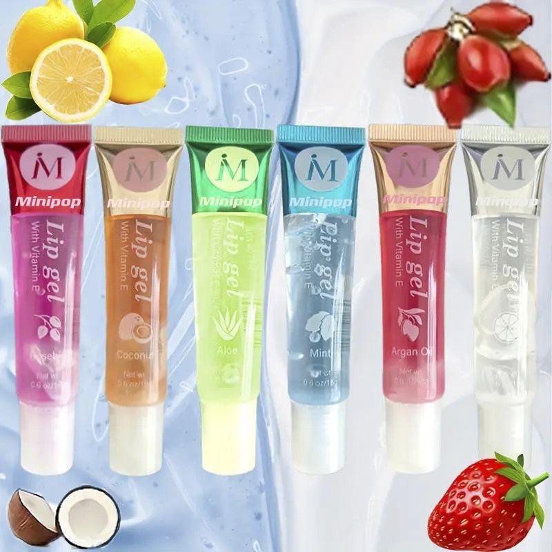 6-Pack Transparent Lip Oil, High Gloss Glass Lips, Moisturizing & Repairing, Fruit Scented Tube Design, Daily Use for Students