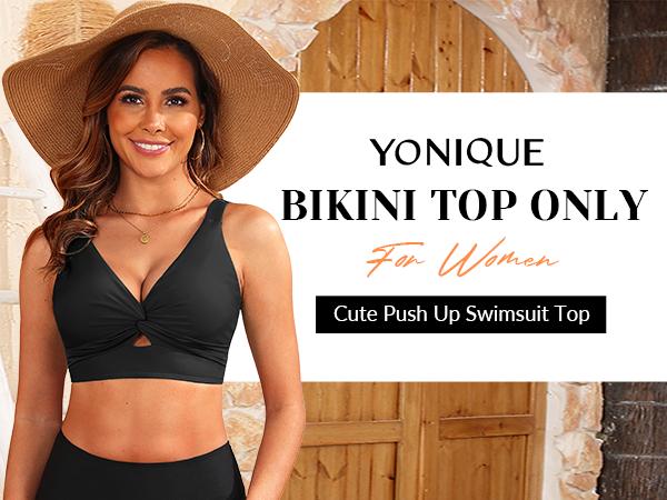 Yonique Women Bikini Top Only - Supportive Swimsuit Top Large Bust Bathing Suit Top Cut Out Twist Swim Top