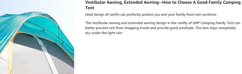 UNP Camping Tent 10-Person-Family Tents, Parties, Music Festival Tent, Big, Easy Up, 5 Large Mesh Windows, Double Layer, 2 Room, Waterproof, Weather Resistant, 18ft x 9ft x78in