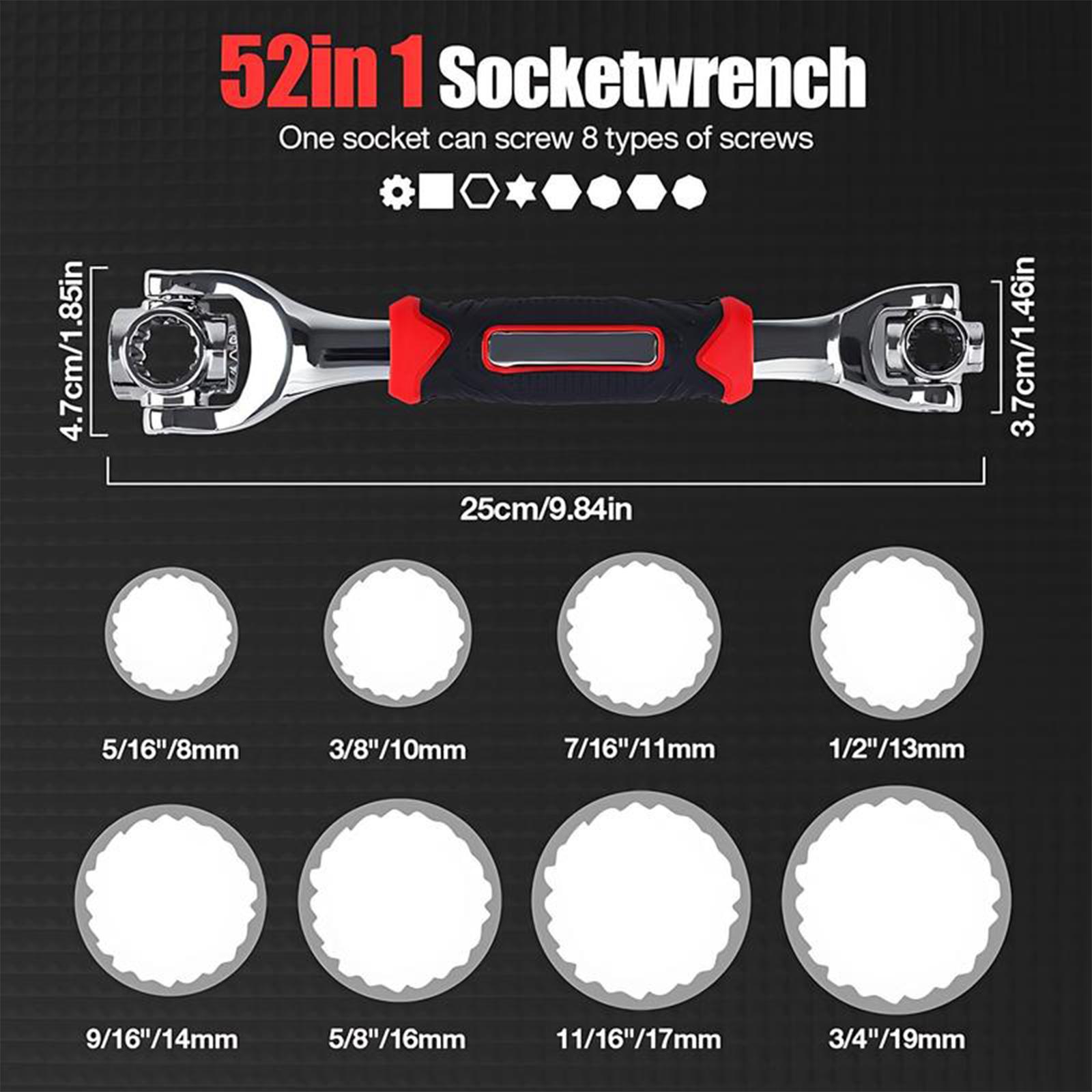 52-in-1 Multifunctional Socket Wrench,Combination Wrench Set with Multifunction 360 Degree Rotating Head,Universal Double-ended Wrench Tool for Home & Car Repair,