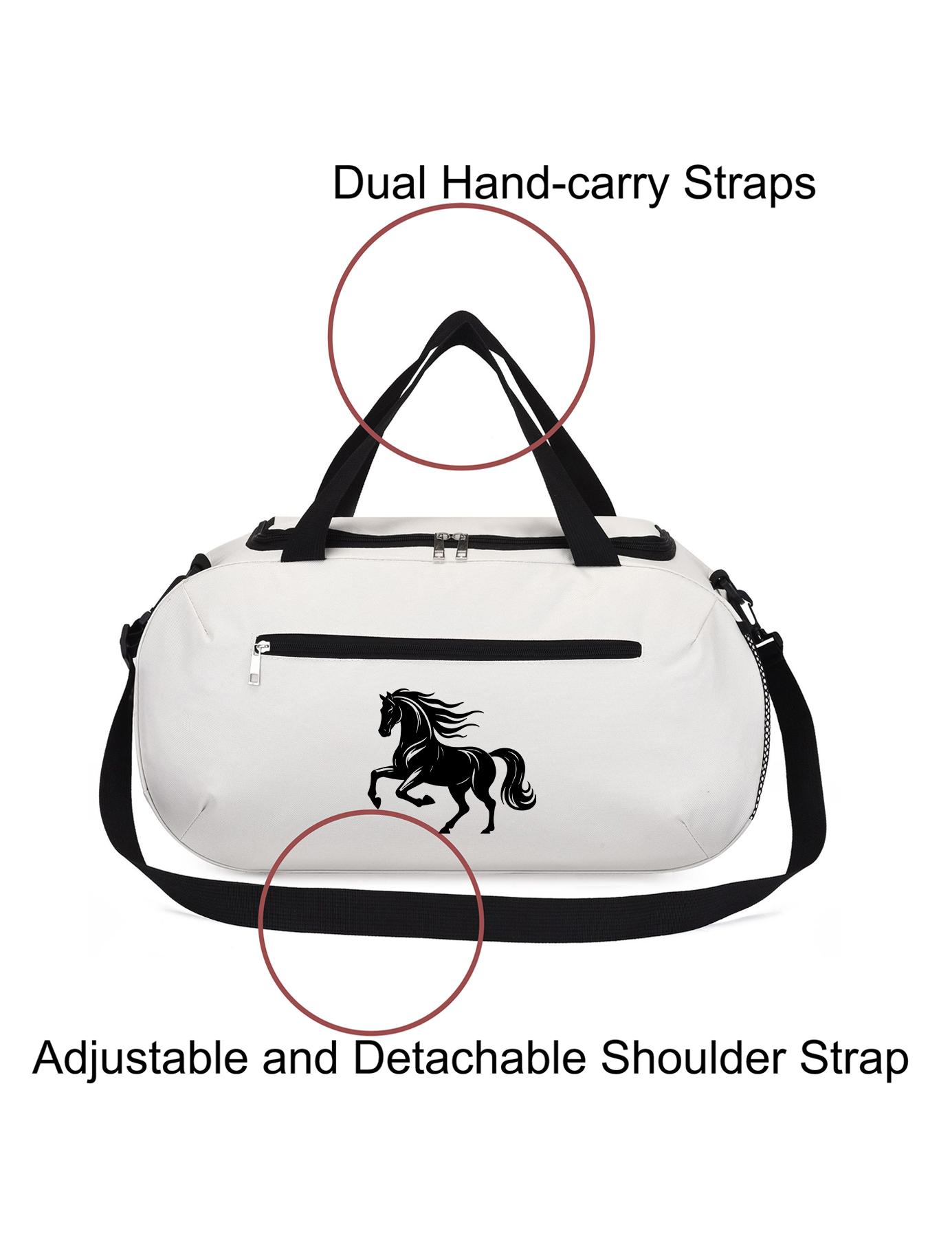 Steed Print Large Capacity Sports Gym Bag, Dry-wet Separation Storage Luggage Bag, Hand & Crossbody Travel Bag with Side Mesh Pocket. Unisex bag for training and short business trips, perfect gift for men.