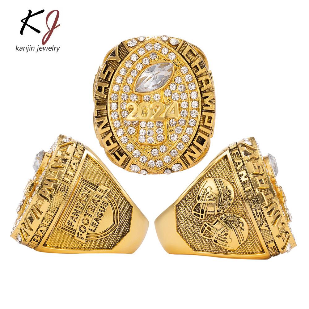 FFL2024 Fantasy Football Championship Ring Gold Men's Jewelry Vintage Ring