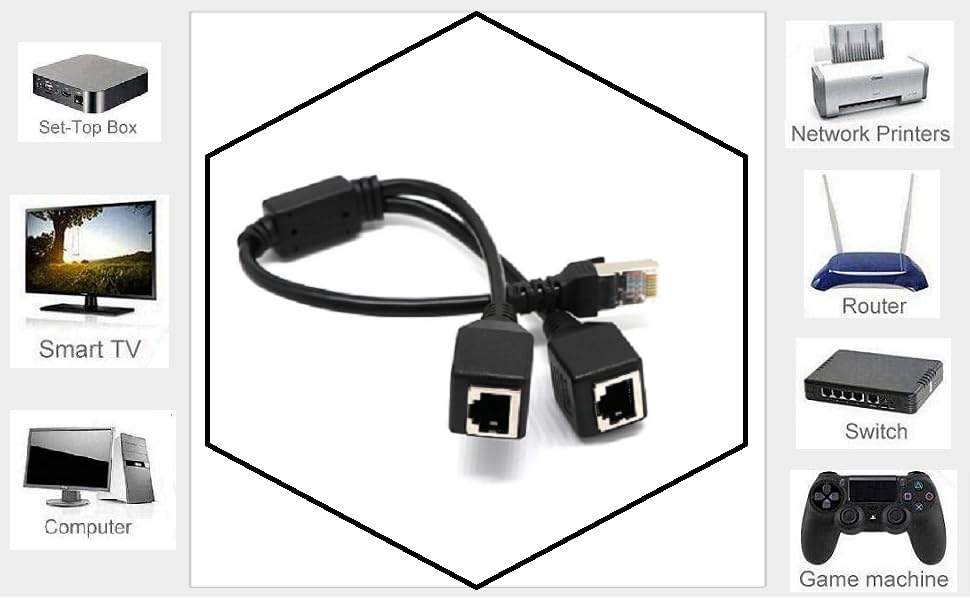 Ethernet Splitter 1 to 2, RJ45 Internet LAN Network Splitter Adapter 1 Male to 2 Female Suitable Cat5, Cat5e, Cat6, Cat7 LAN Socket Connector Ethernet Splitter 1 to 2, RJ45 Internet LAN Network Splitter Adapter 1 Male to 2 Female Suitable Cat5, Cat5e, Cat6, Cat7 LAN Socket Connector