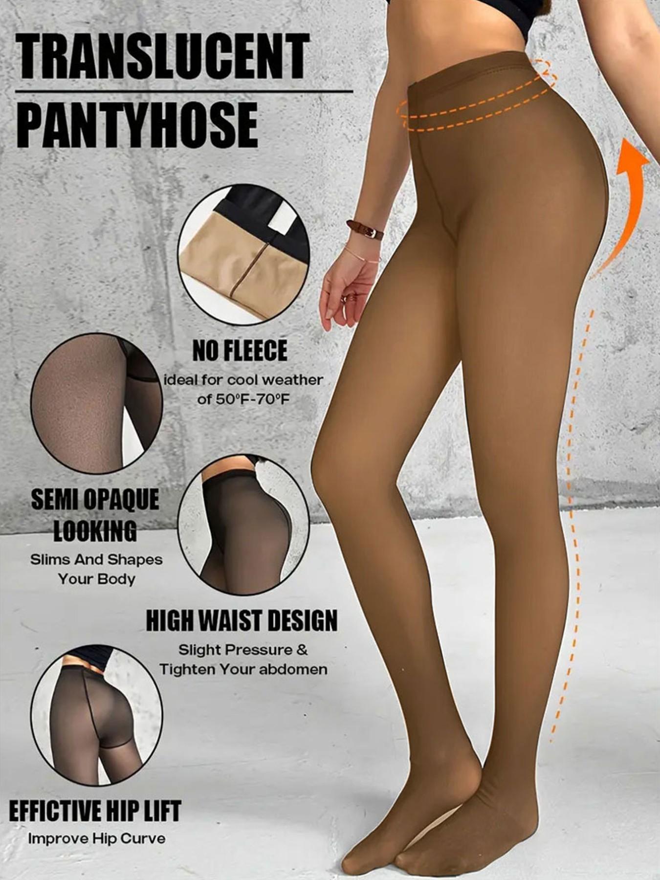 2 Pairs Women's Semi-Sheer Warm Fitted Tights, Soft Comfortable Elastic, Plain Color, Ideal for Underwear, Sleepwear, Casual Wear, Fall Winter